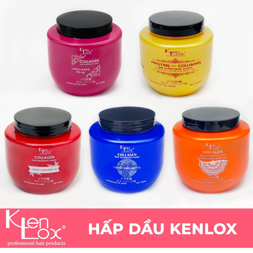 Hấp Dầu Biotin Collagen Kenlox 1000ml giúp tóc phục hồi bóng mượt mẫu mới nhất 5 màu