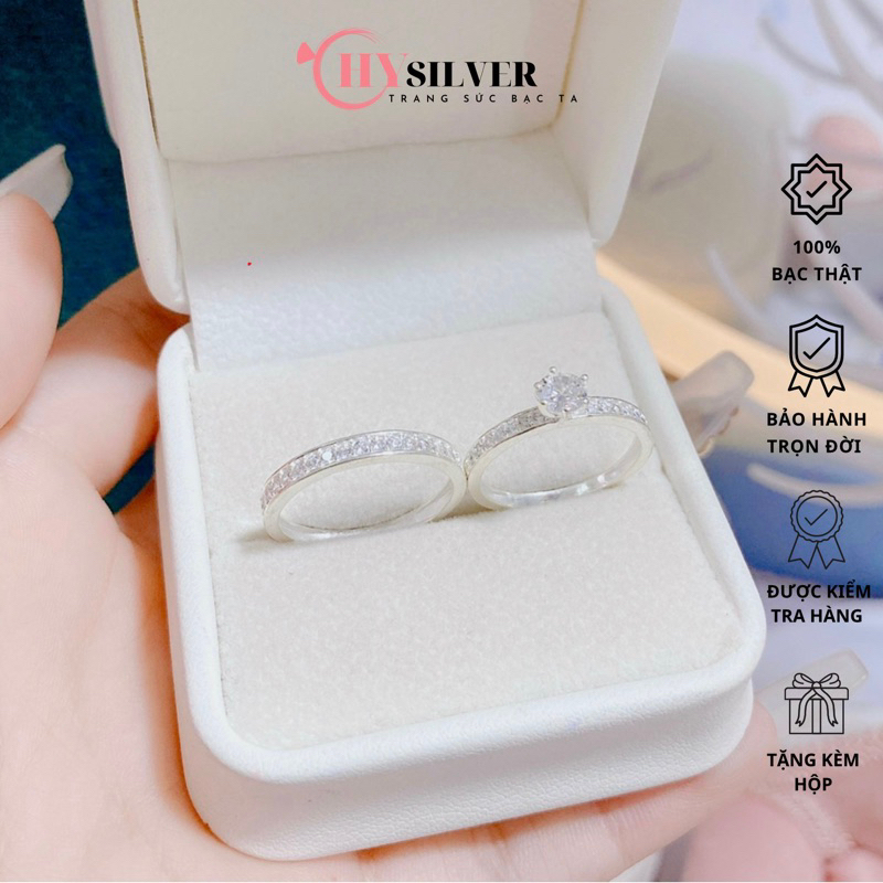 Nhẫn đôi bạc ta nhẫn nam nữ bạc thật không gỉ đính đá xinh xắn giá rẻ CHY SILVER