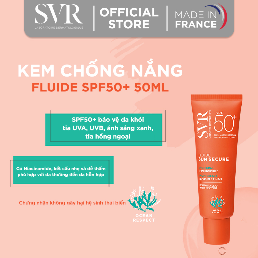 [VÌ MÀU XANH BIỂN CẢ] Chống nắng SVR SUN SECURE FLUIDE SPF50+ 50ml và Túi tote SVR