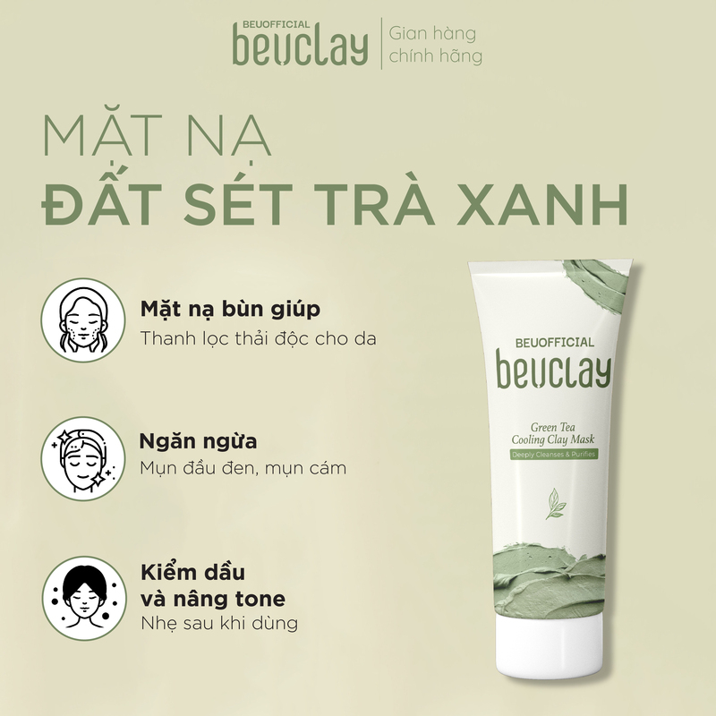 [MUA 2 TẶNG 1 DUY NHẤT 22-26/6] Mặt nạ đất sét trà xanh Beuclay 70g tặng 1 hũ mặt nạ đất sét BeUclay 50g