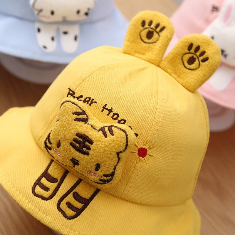 Mũ Gấu Bear House Rộng Vành WOWKIDS Họa Tiết Tai Gấu Có Quai Cho Bé Trai, Bé Gái Từ 0-3 tuổi