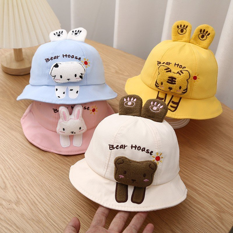 Mũ Gấu Bear House Rộng Vành WOWKIDS Họa Tiết Tai Gấu Có Quai Cho Bé Trai, Bé Gái Từ 0-3 tuổi