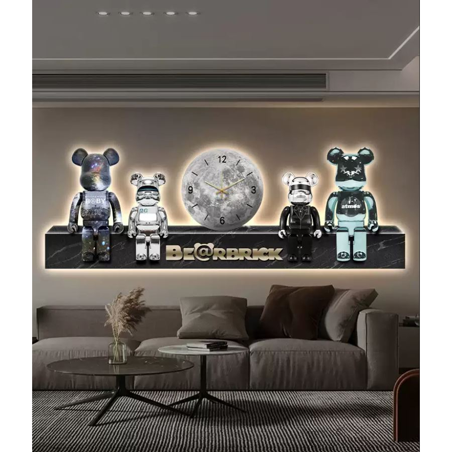 Tranh Led 3D Đồng Hồ Treo Tường Gấu Kaws Bearbrick Toy Hot Trang Trí Shop, Quán Cafe, Phòng Ngủ OHA Decor