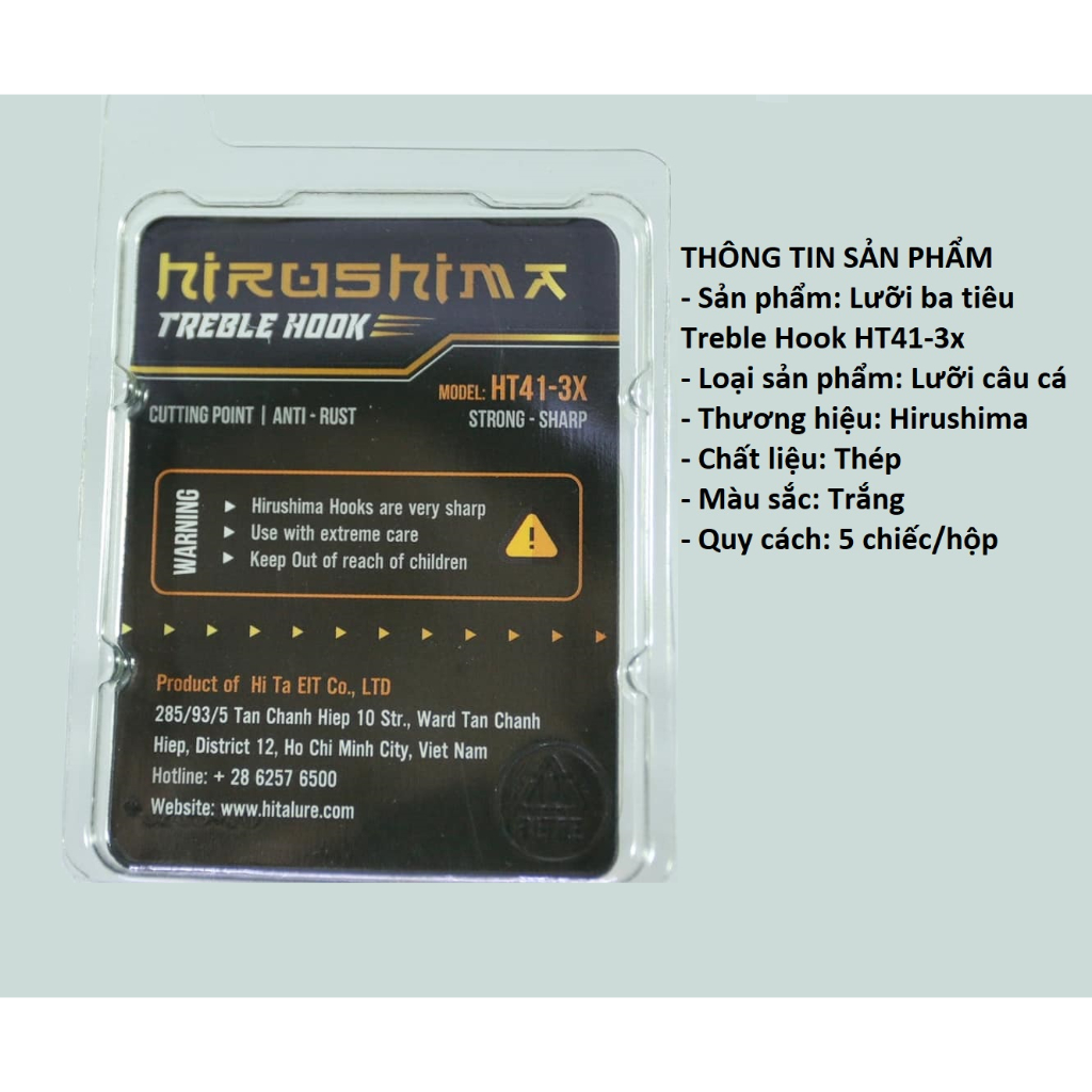 Lưỡi câu ba tiêu Hirushima Treble Hook HT41-3x siêu cứng Hita Lure