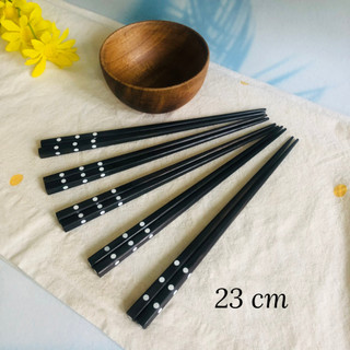 Đũa gỗ mun 23 cm, cán khảm chấm tròn, đũa ăn cơm, xào nấu an toàn cho sức khỏe của craft closet