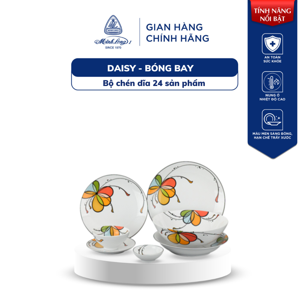 [Quà tặng đơn hàng 800k] Bộ Chén Dĩa, Bộ Bát Đĩa Sứ Minh Long 24 Sản Phẩm - Daisy - Bóng Bay