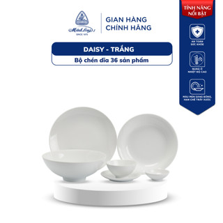 Bộ Chén Dĩa, Bộ Bát Đĩa Sứ Minh Long 36 Sản Phẩm - Daisy - Trắng
