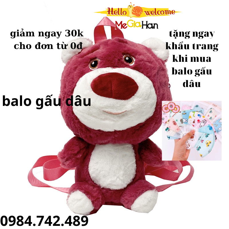 Balo Gấu  Dâu Balo Cho Bé Hoạt Hình Nhồi Bông Dễ Thương