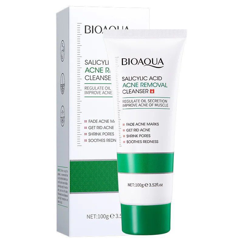 Sữa Rửa Mặt Bioaqua Xanh Lá 100gr Salicylic Acid Dành Cho Da Dầu Mụn Làm Sạch Sâu Bã Nhờn, Kiềm Dầu Và Giảm Sưng Mụn