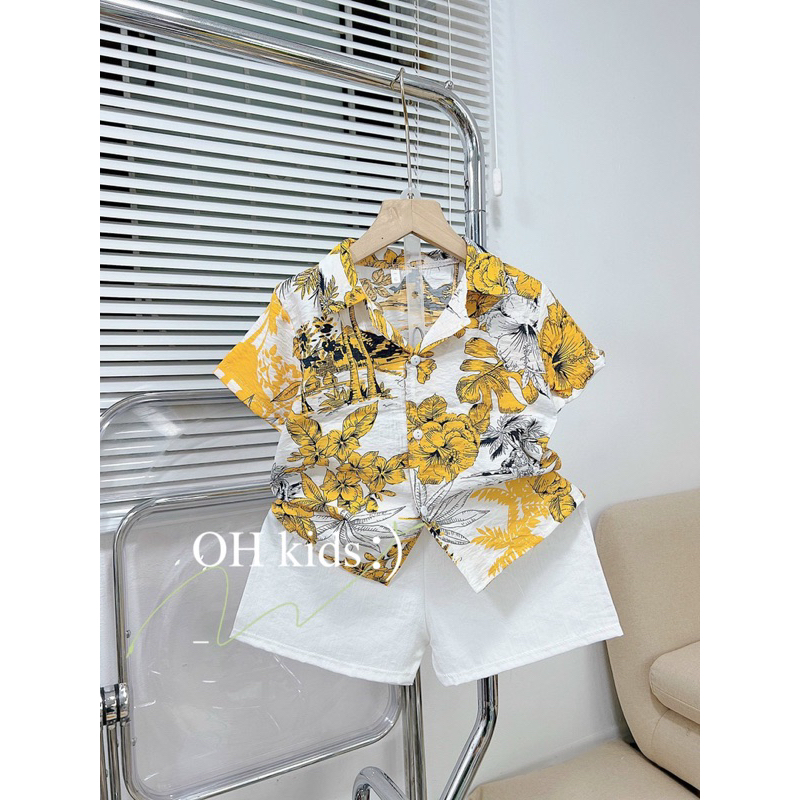 Set áo sơ mi quần trắng đũi cho bé trai 12 đến 35kg S0097