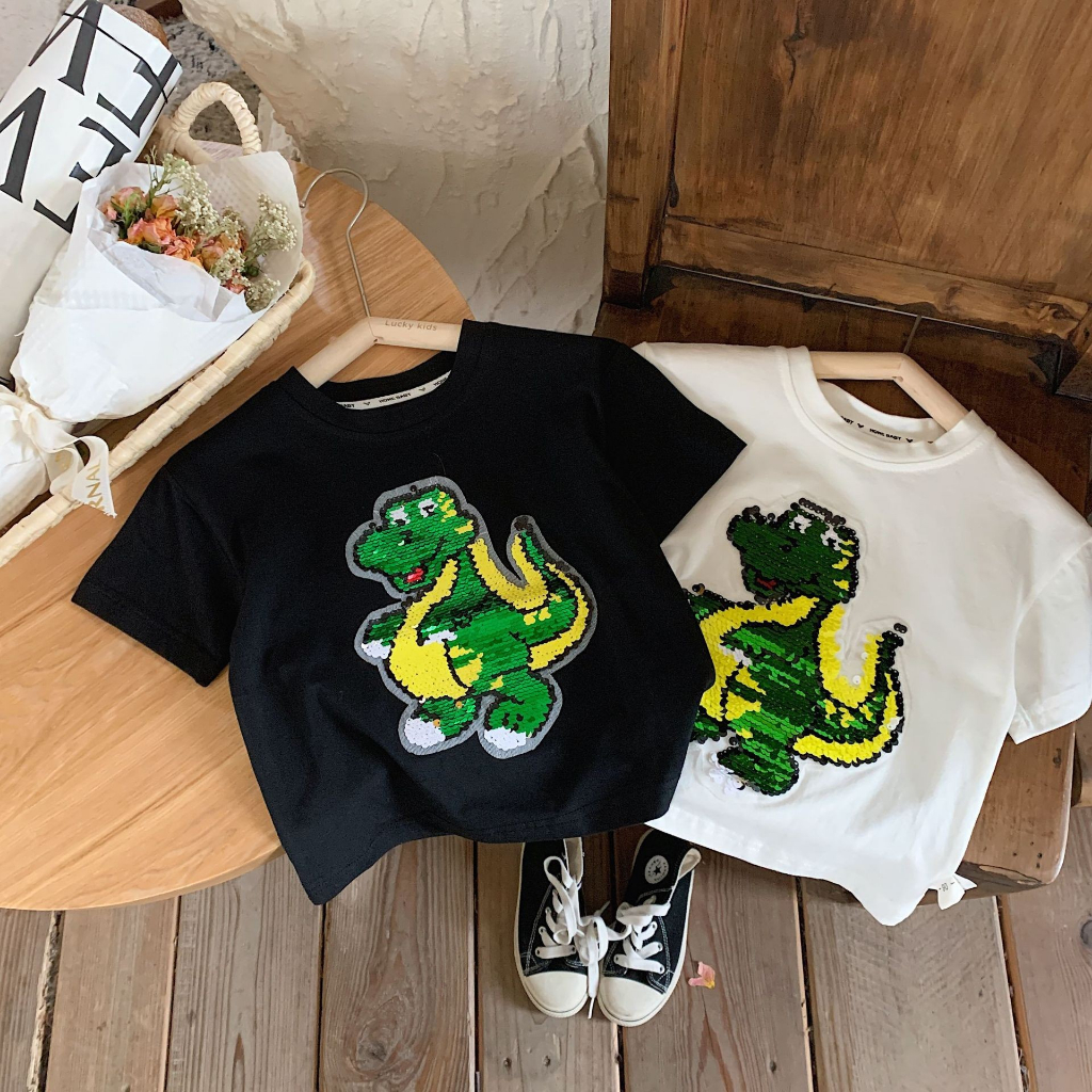 Áo kim sa cho bé thay đổi màu sắc độc đáo, vuốt nhẹ để đổi màu hình dưa hấu, áo phông cho bé HONGVYBABY DH]