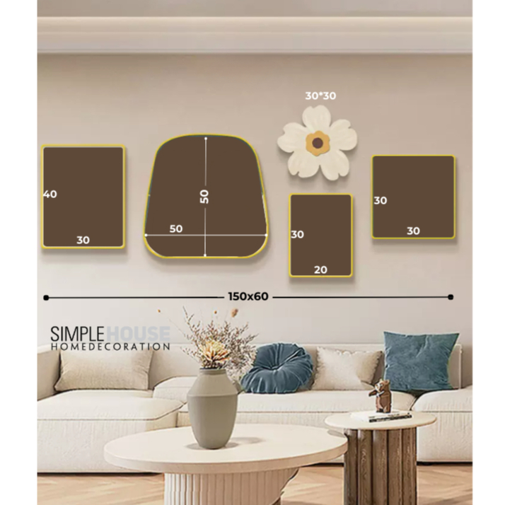 Tranh Tráng Gương Tích Hợp Mix Match Bộ 5, Treo Tường/Decor Trang Trí Nhà Cửa, Làm Quà Tặng - Simple House