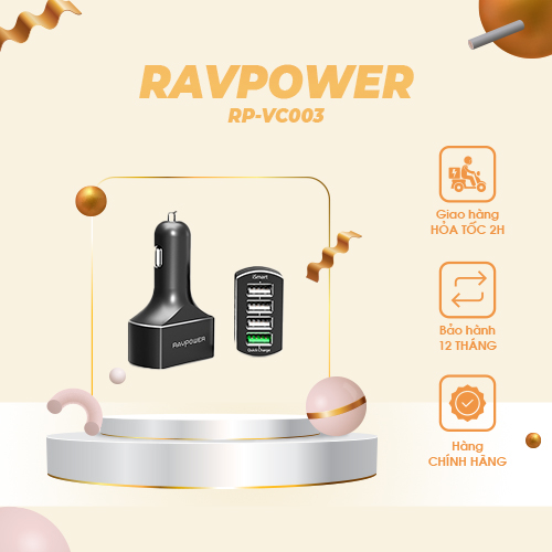 Tẩu sạc RAVPower RP-VC003, 4 cổng USB, 54W, sạc nhanh QC3.0