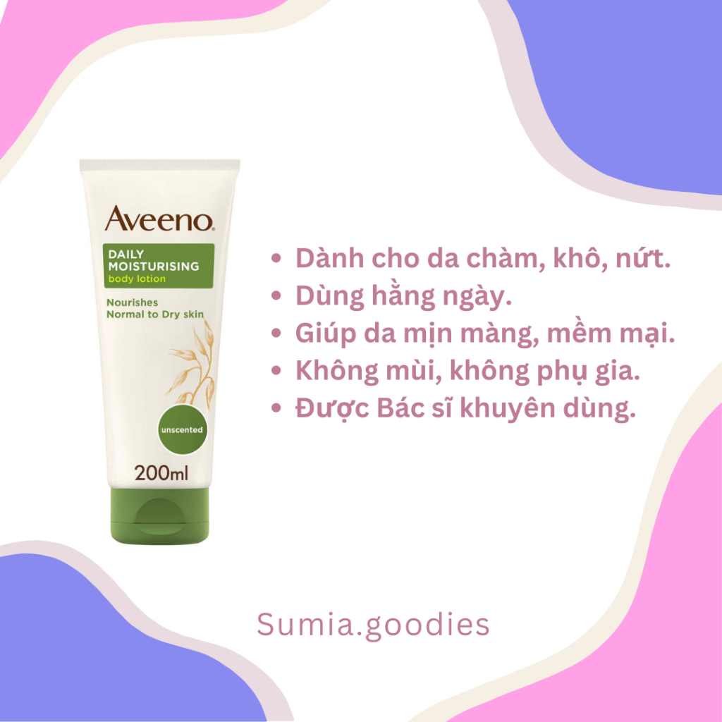 (Bill US - Xả kho) Sữa dưỡng thể hằng ngày dưỡng ẩm cho da khô, chàm ngứa Aveeno Daily Moisturizing Lotion 226ml