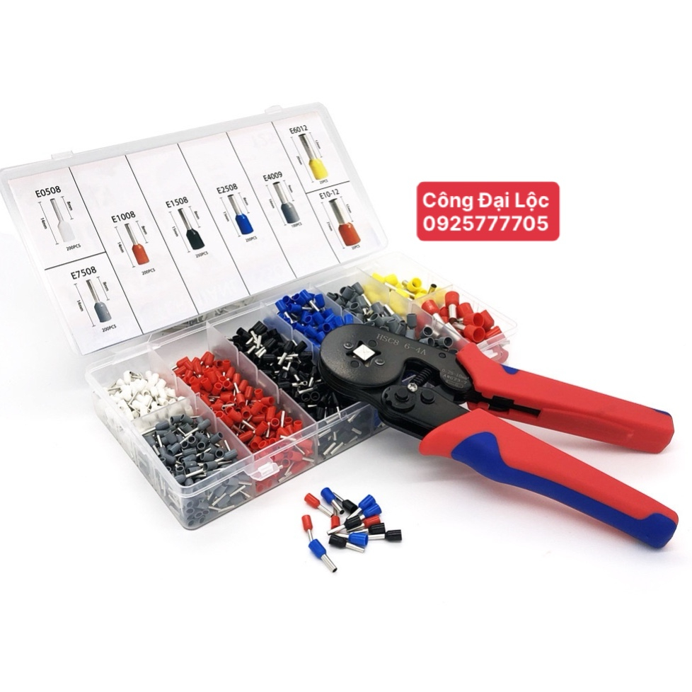 Kìm bấm cos vuông HSC8 6-4A tự điều chỉnh + 1250 đầu cos đủ loại cos ống tròn cos pin