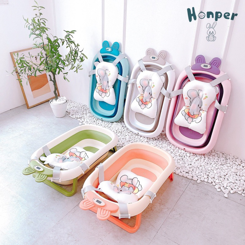 Honper - Chậu tắm gấp gọn kèm phao có nhiệt kế