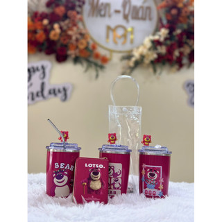 Ly giữ nhiệt 450ml tặng 1 ống hút inox-1 charm gấu dâu