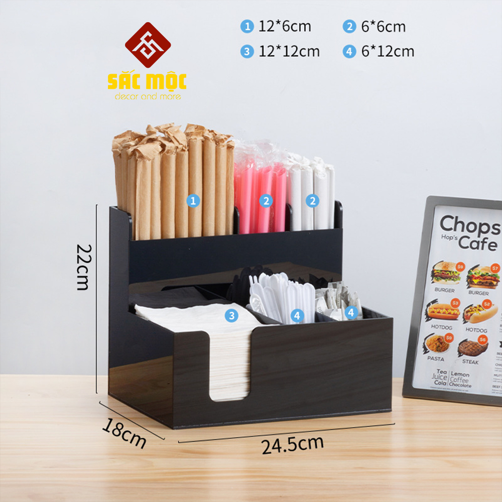 Kệ Đựng Ly Cốc Bằng Mica (KMC-02) Ly Trà Sữa, Ly Giấy, Ly Nhựa, Đựng Túi Trà, Đựng Ống Hút Bằng Gỗ Thông Cao Cấp