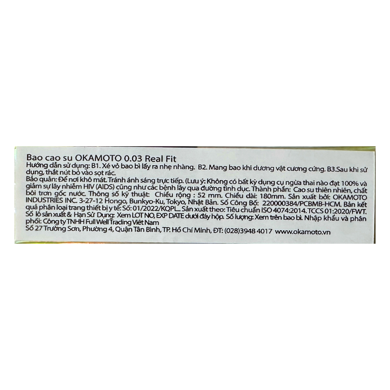 Bao Cao Su BCS Okamoto Real Fit 0.03 x 52mm co rút linh hoạt ôm trọn đường cong