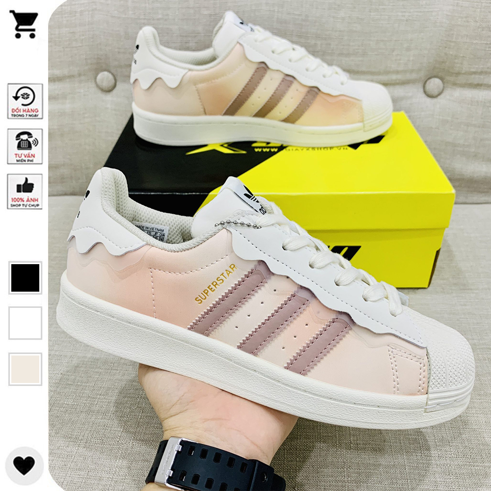 Giày Sneaker_Adidas Superstar Das Sò 3 Màu Kem, Hồng, Xanh, Giày thể thao_Adidas Sò Trắng Hàng Đẹp