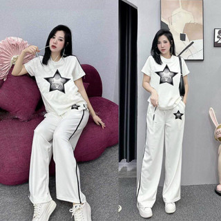Bộ thun quần ống xuông áo thêu ngôi sao