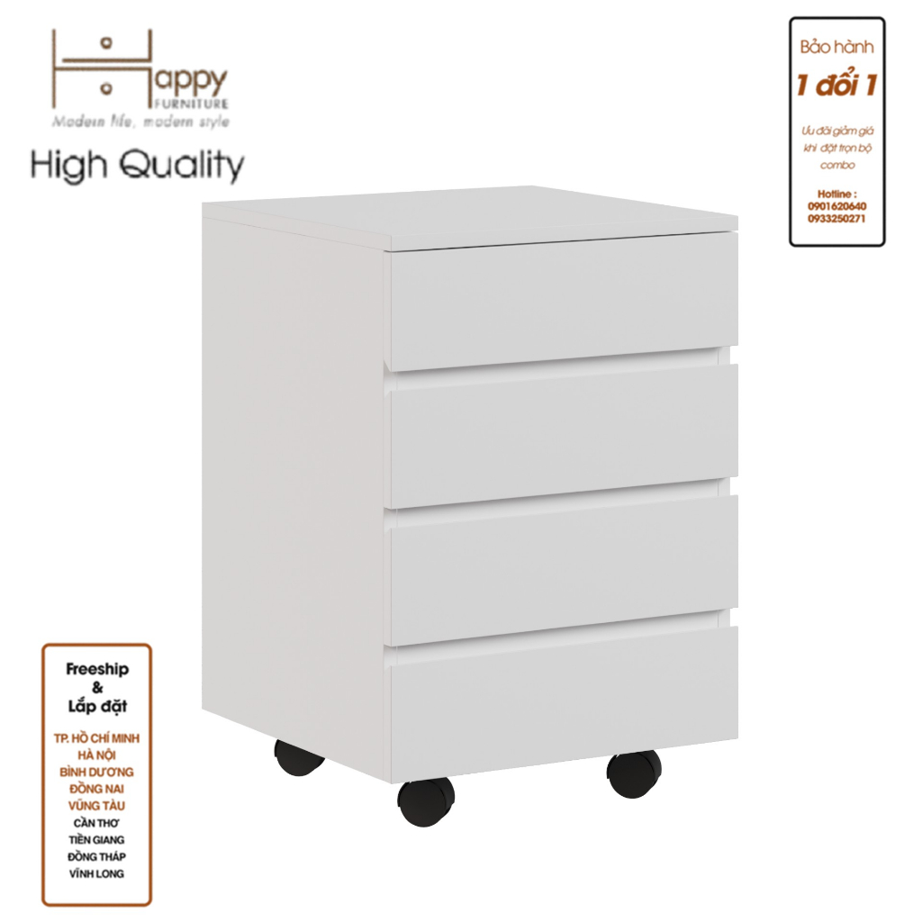 HAPPY FURNITURE , Tủ đựng đồ 4 ngăn kéo bánh xe xoay - OLA , THK_093 , 45cm x 45cm x 59cm