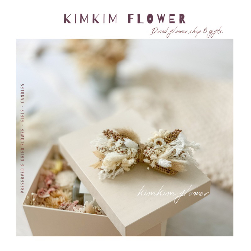nơ hoa khô cài áo chú rể, nơ handmade decor hoa khô