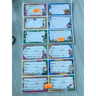 Nhãn dán vở dán tập decal Đại Nam tờ 6 ô lớn, xấp 5 tờ 30 cái