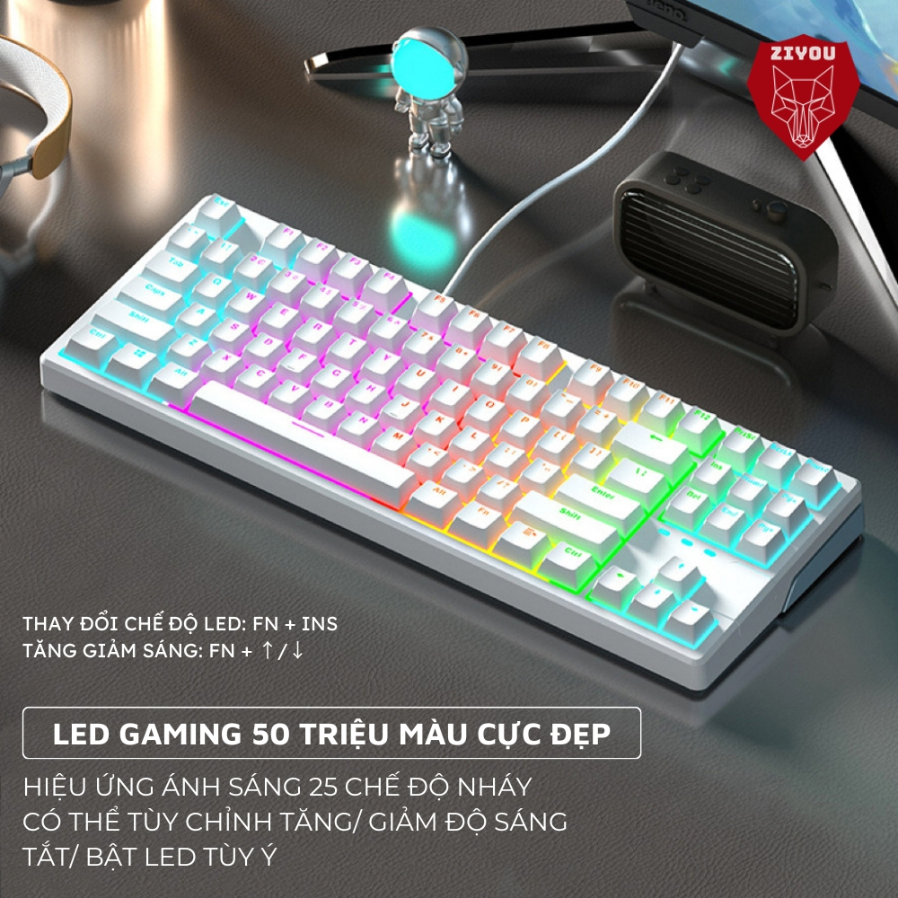 Bàn Phím Cơ Led Gaming Ziyou X87 GASKET 25 Chế Độ Nháy Cực Đẹp Phím cơ Gõ Click Có Lót Foam