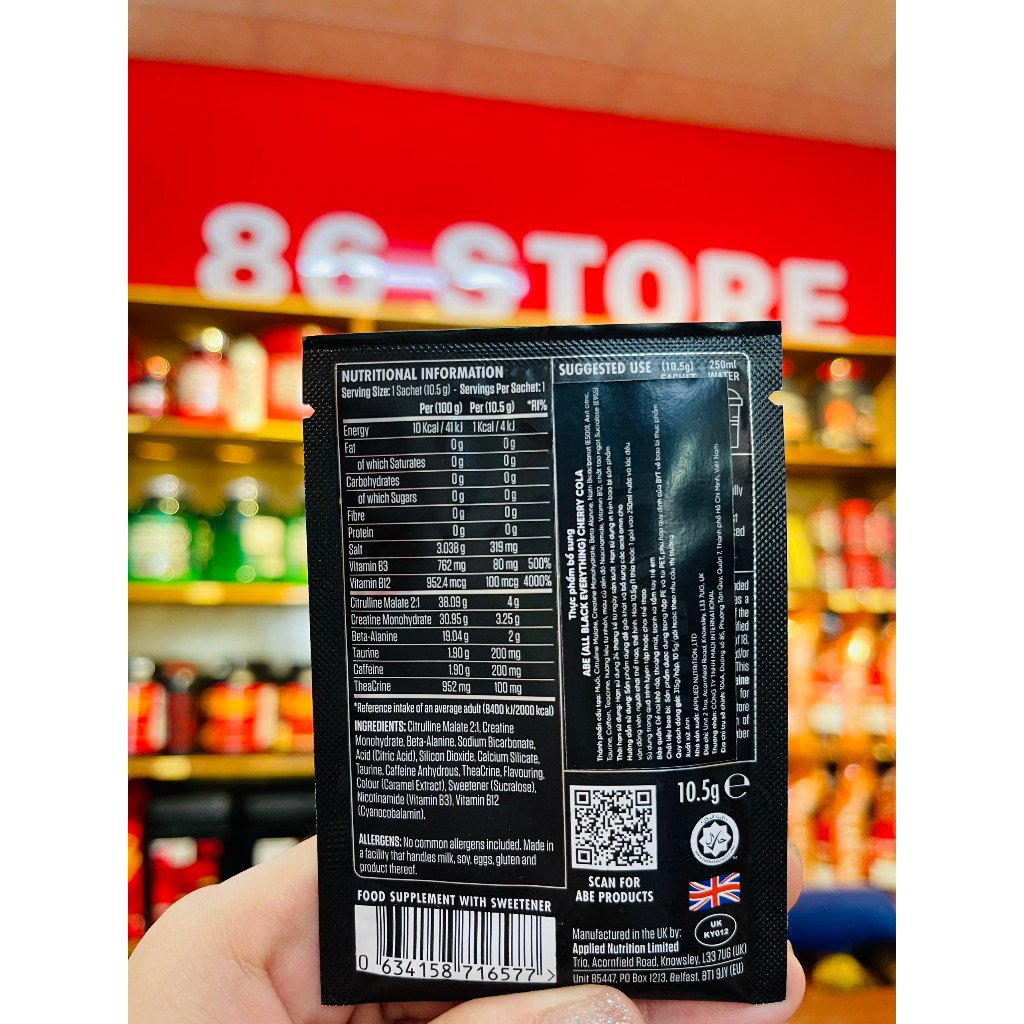 SAMPLE ABE PREWORKOUT APPLIED NUTRITION - 1 SERVING