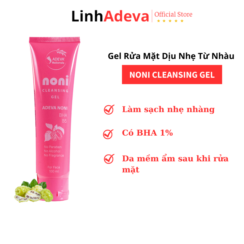 Sữa Rửa Mặt Trái Nhàu ADEVA NONI CLEANSING GEL Chiết Xuất Trái Nhàu Làm Sạch Sâu, An Toàn Với Mọi Loại Da 100ML