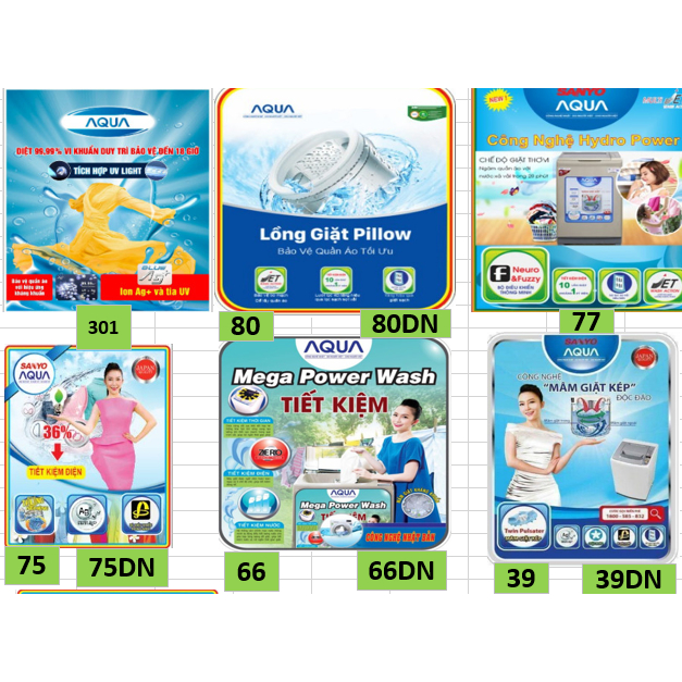 Tem Dán Máy Giặt Aqua & Sanyo (Nhiều Mẫu Để Lựa Chọn)