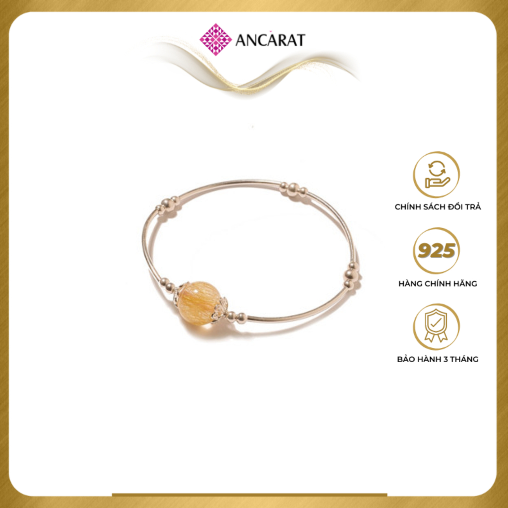 ANCARAT - Vòng tay bạc 1 hạt đá thạch anh tóc vàng