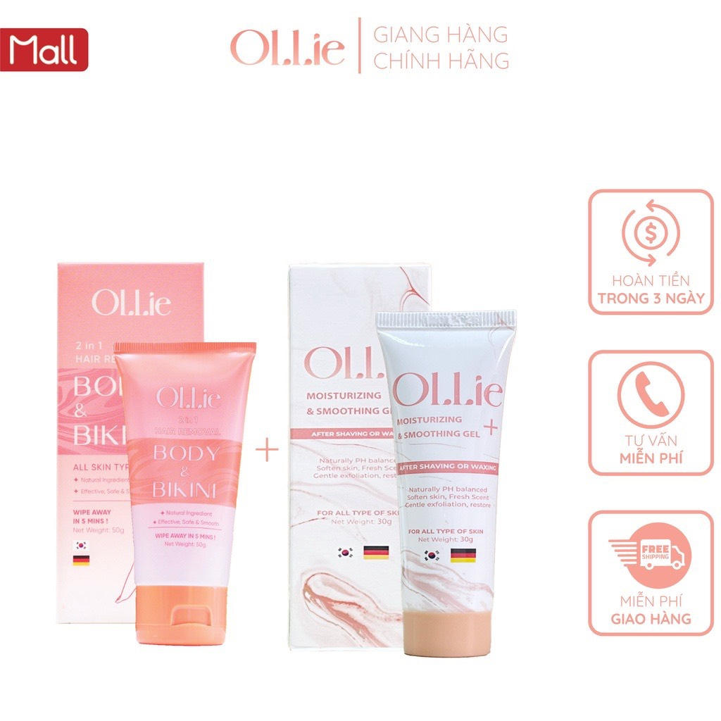 Combo kem tẩy dưỡng OLLIE , tẩy lông an toàn - hiệu quả trong vòng 5 phút