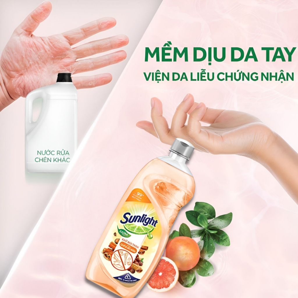 Nước Rửa Chén Sunlight Dầu Rửa Bát Hữu Cơ Thiên Nhiên Sạch Nhanh 100% Gốc Thực Vật Hương Thơm Tươi Mát 750g