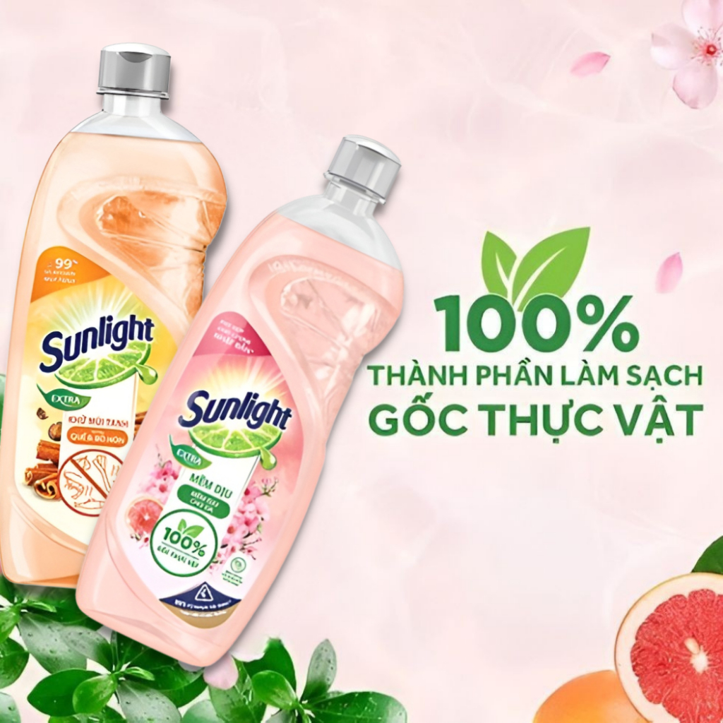 Nước Rửa Chén Sunlight Dầu Rửa Bát Hữu Cơ Thiên Nhiên Sạch Nhanh 100% Gốc Thực Vật Hương Thơm Tươi Mát 750g