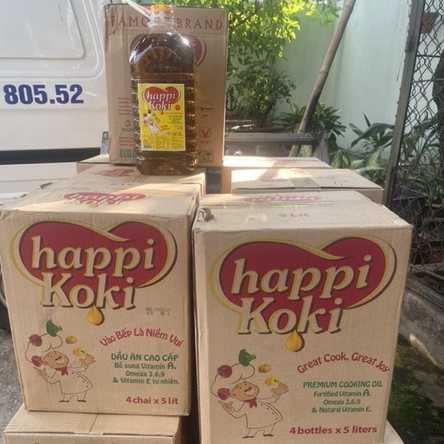5 Lít Dầu Ăn Happy Koki Dùng Chiên, Xào, Nấu, Trộn An Toàn với 100% Nguyên Liệu Thực Vật