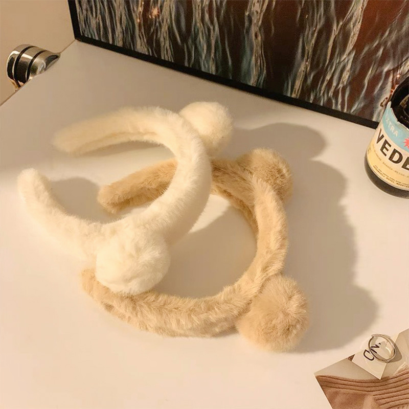 🍒🍒CHERRYKOKO Băng Đô Cài Tóc Tai Gấu Bằng Lông Nhung Trắng Dễ Thương Xinh Xắn Cho Nữ