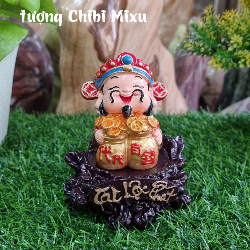 Tượng Thần Tài 7cm Tiền Đầy Túi kèm chân đế 1 ô Tài Lộc Phát