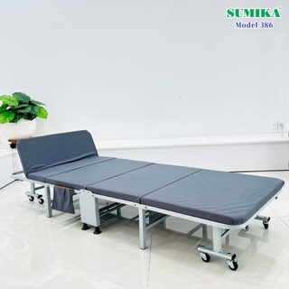 Giường xếp gấp gọn di động SUMIKA 386, có nệm, khung thép, có bánh xe di chuyển