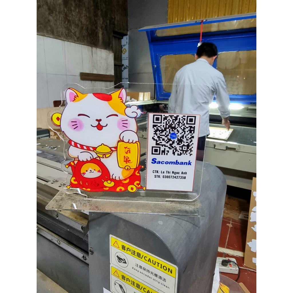Bảng mã QR code mèo thần tài chất liệu mica, siêu bền, siêu rẻ