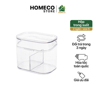  Hộp nhựa trong suốt 2 ngăn có nắp đậy Homeco đựng tăm bông mỹ phẩm phụ kiện tiện dụng 