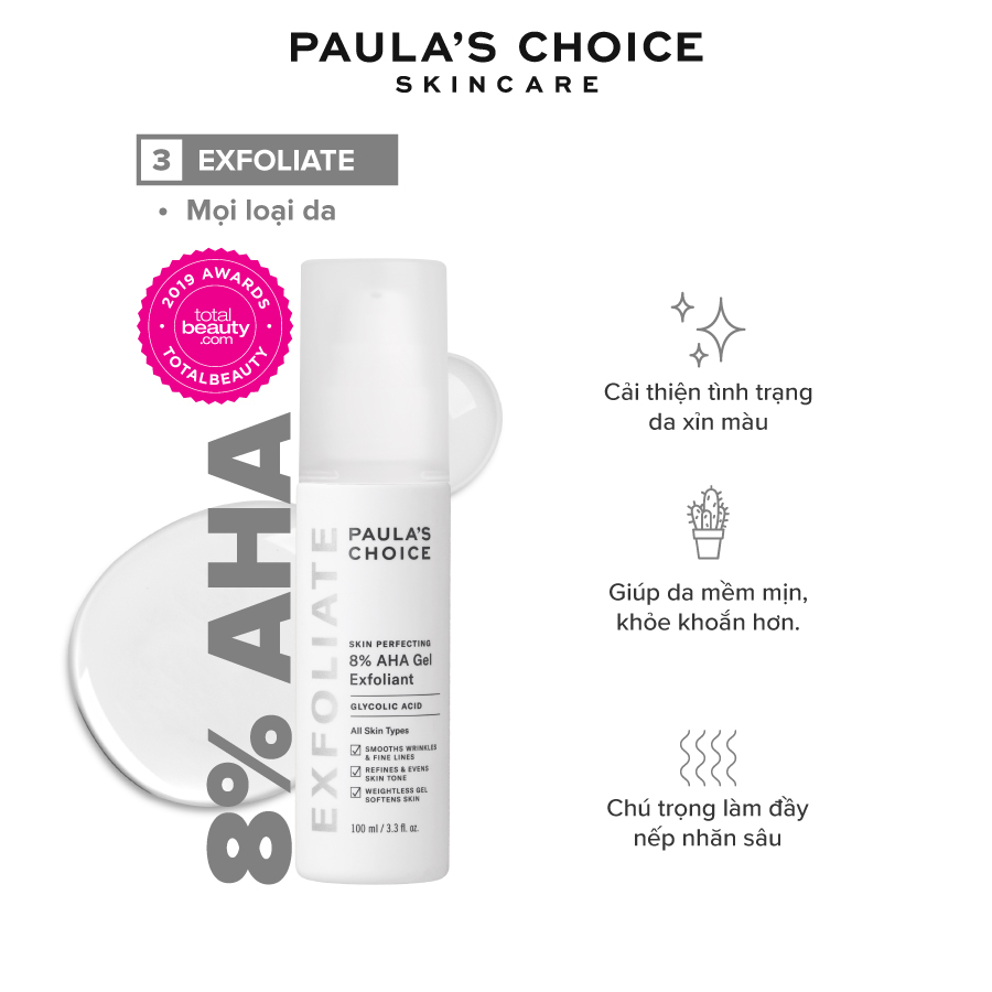 Gel loại bỏ tế bào chết Paula's Choice Skin Perfecting 8% AHA Gel Exfoliant 100ml Mã: 1900