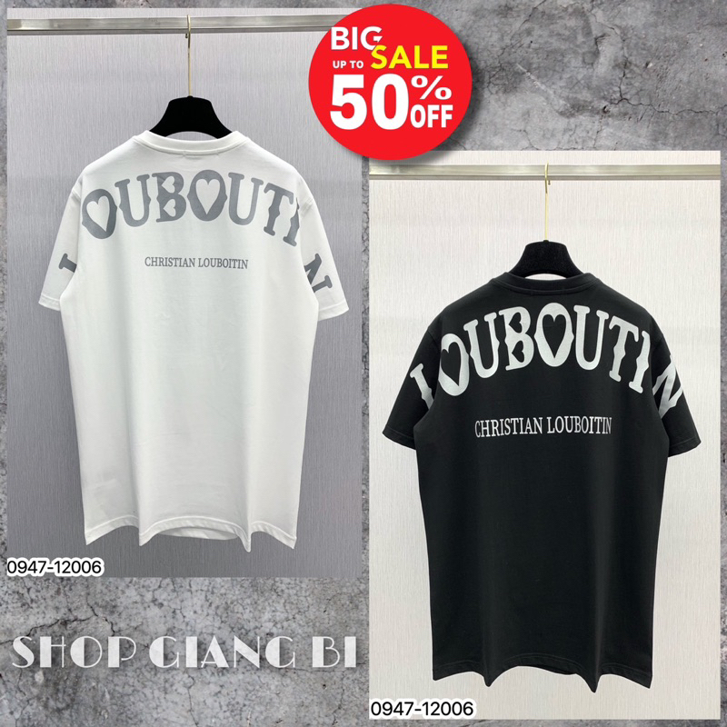 Áo phông cổ tròn nam nữ Unisex cotton in chữ Louboutin nhũ hai mặt,Áo thun louboutin chữ đính kim tuyến cotton mát