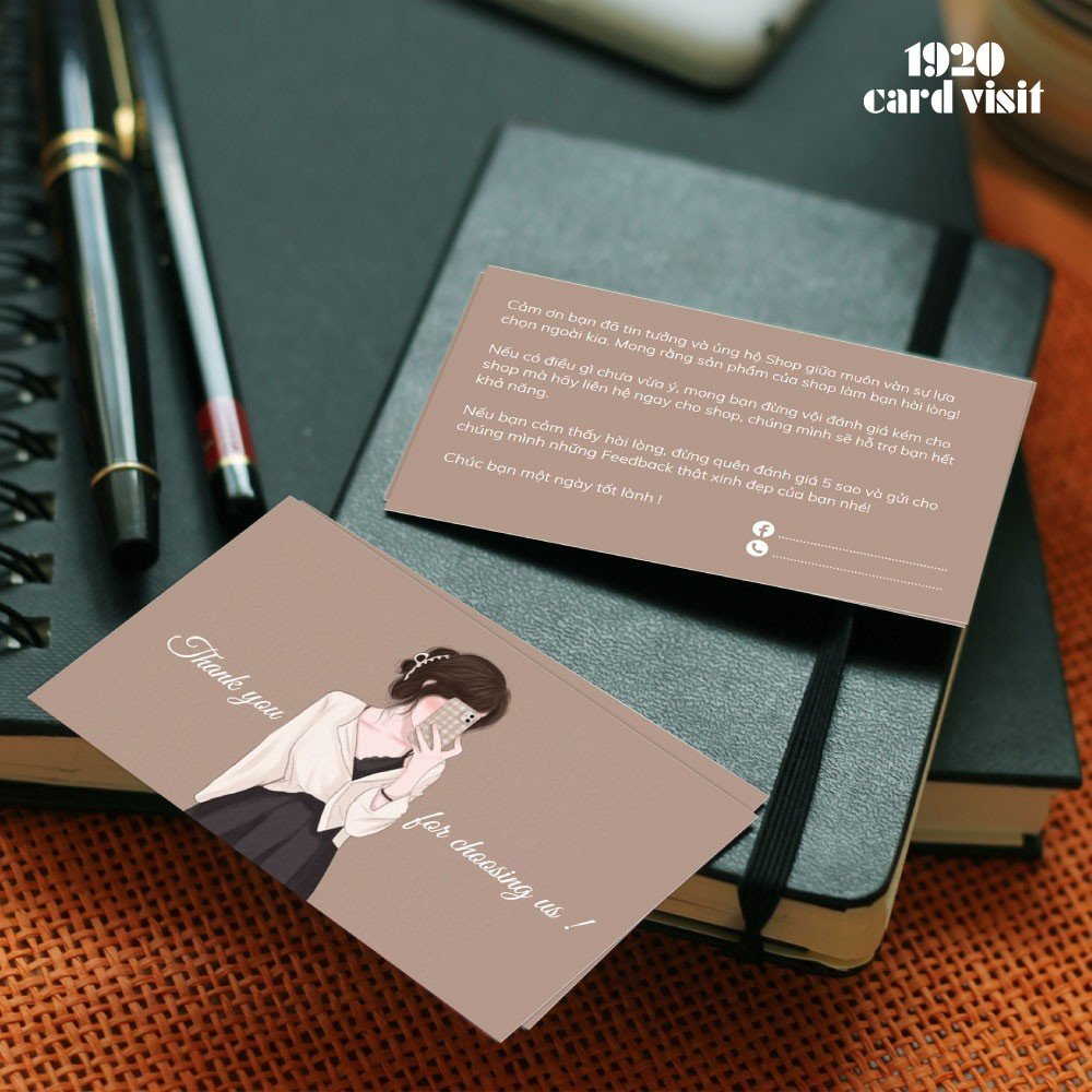 Combo 100 Card Thank You Hình Cô Gái 2 Mặt dành cho các shop tặng khách hàng