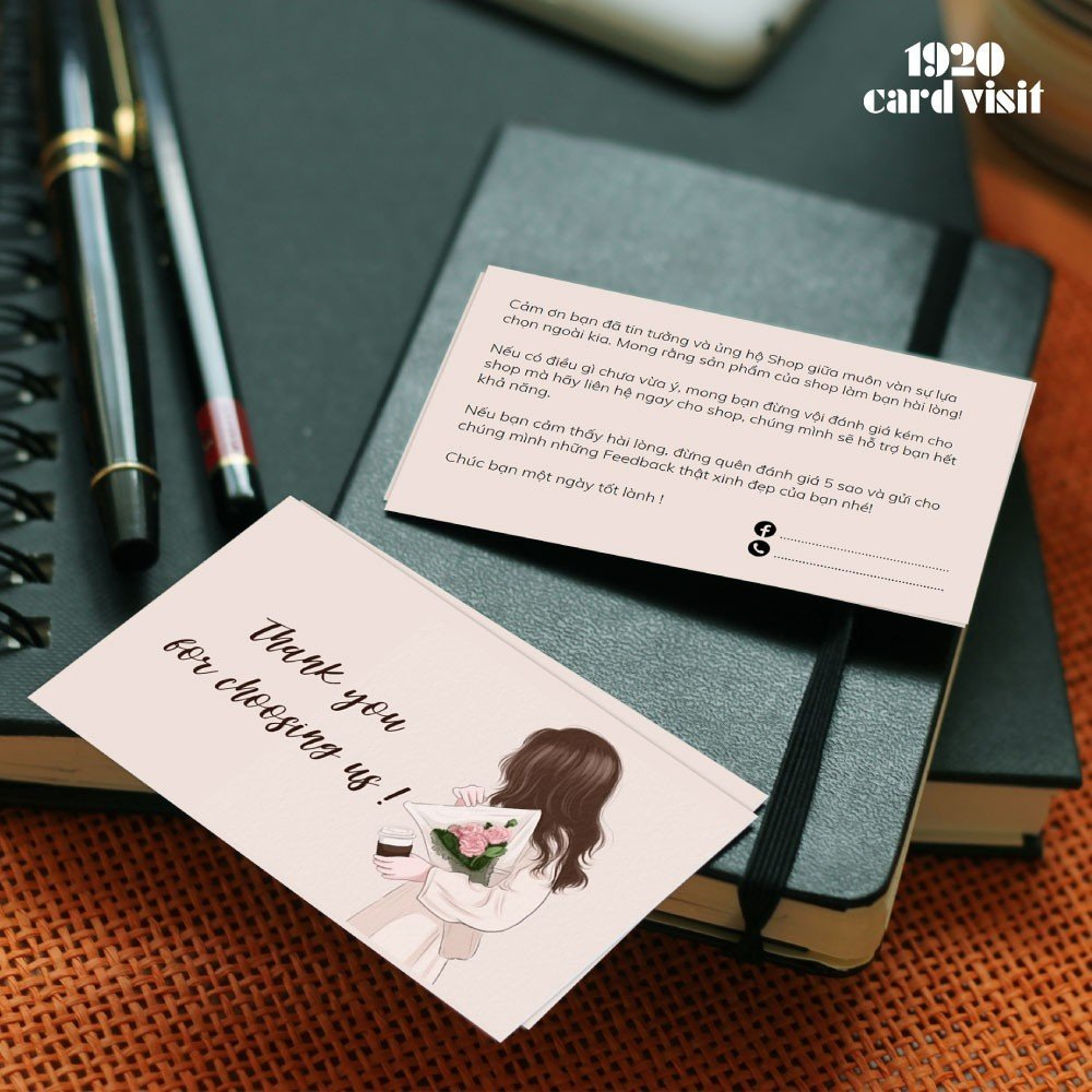 Combo 100 Card Thank You Hình Cô Gái 2 Mặt dành cho các shop tặng khách hàng