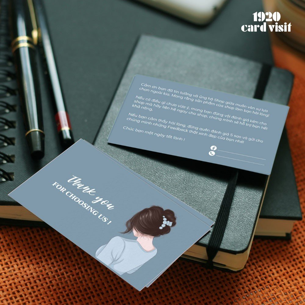 Combo 100 Card Thank You Hình Cô Gái 2 Mặt dành cho các shop tặng khách hàng