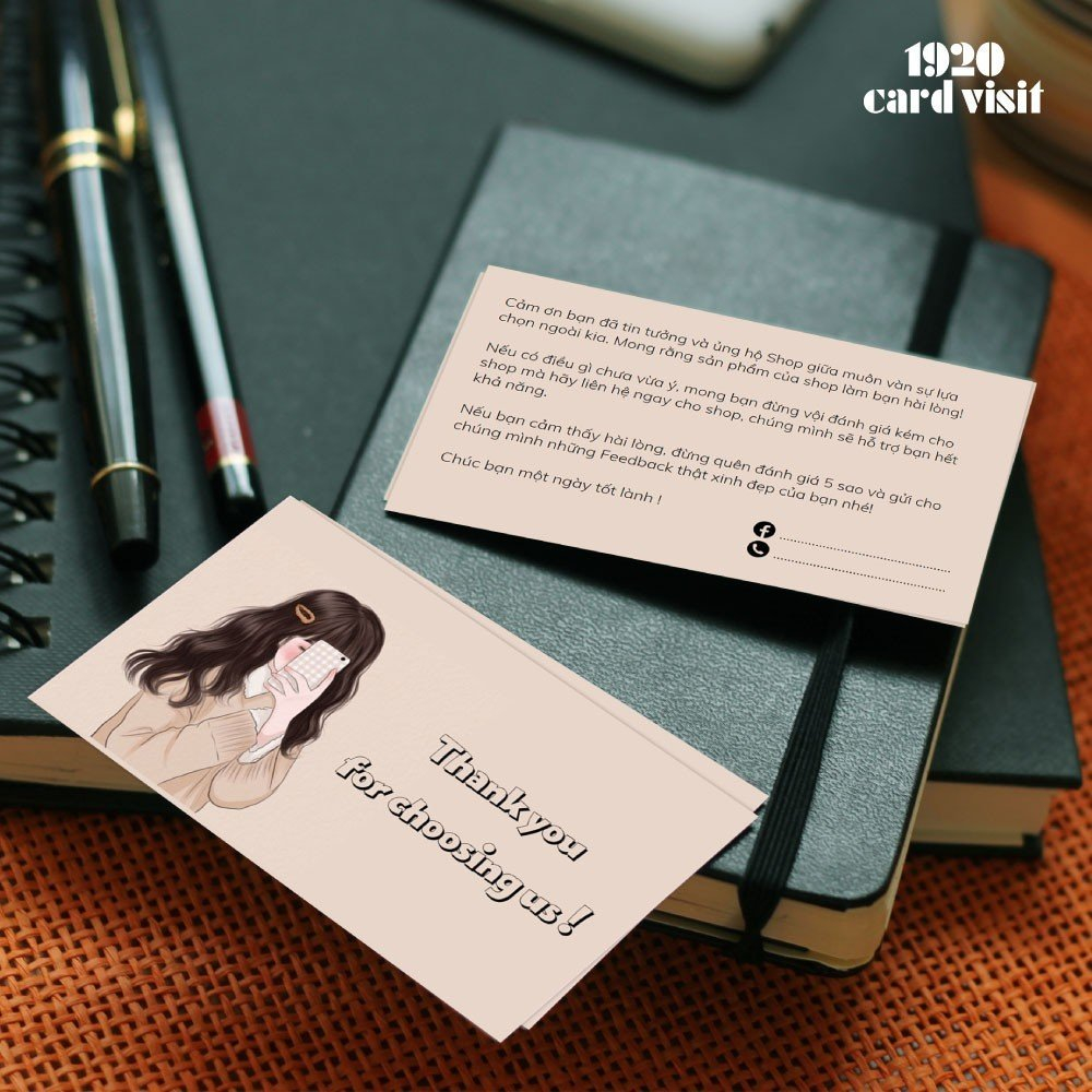 Combo 100 Card Thank You Hình Cô Gái 2 Mặt dành cho các shop tặng khách hàng