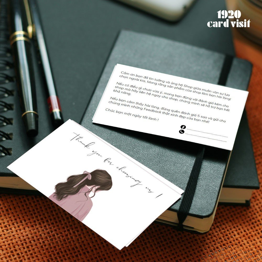 Combo 100 Card Thank You Hình Cô Gái 2 Mặt dành cho các shop tặng khách hàng