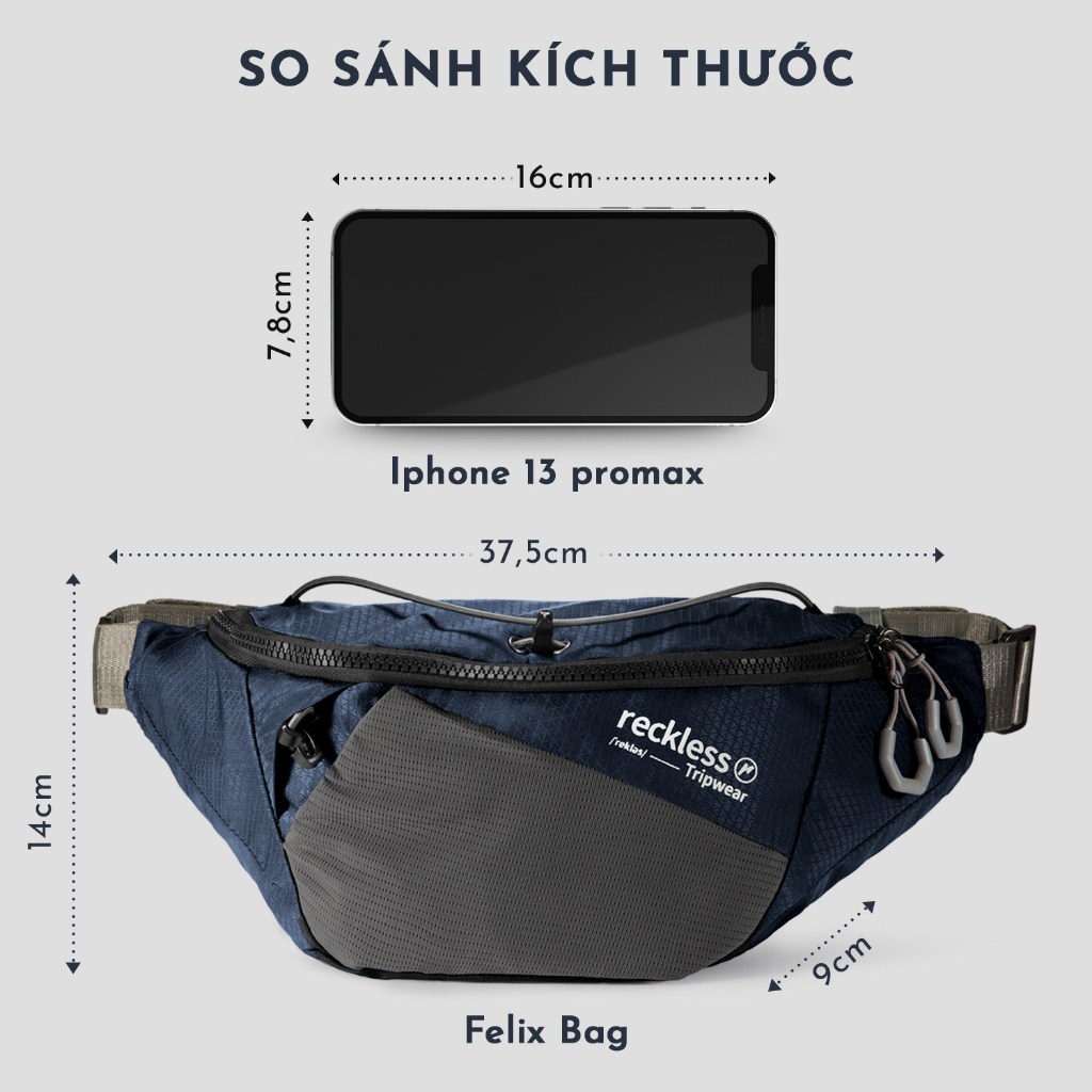 Túi Bao Tử Dã Ngoại Reckless - Felix Hip Pack - Vải 100D Nylon-Geo Trượt Nước